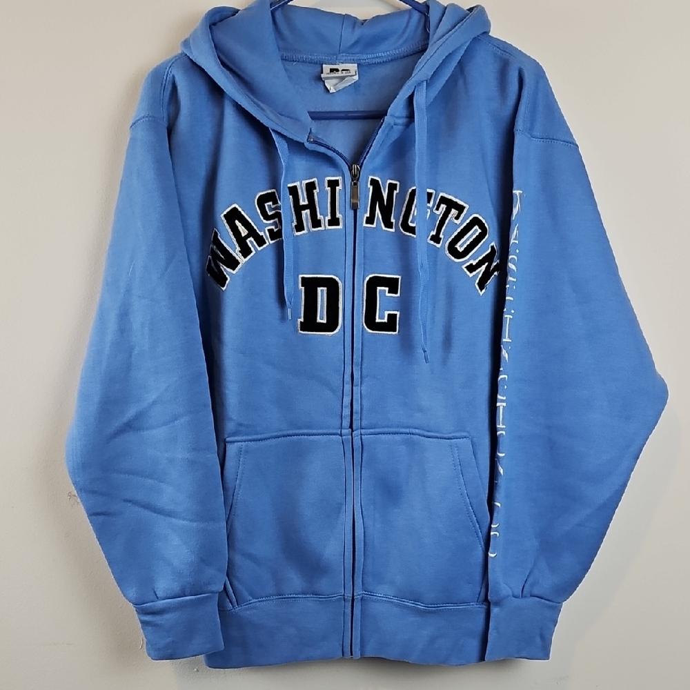 Washington DC Lt Blue Zip Front Hoodie Size M Unisex Soft Casual